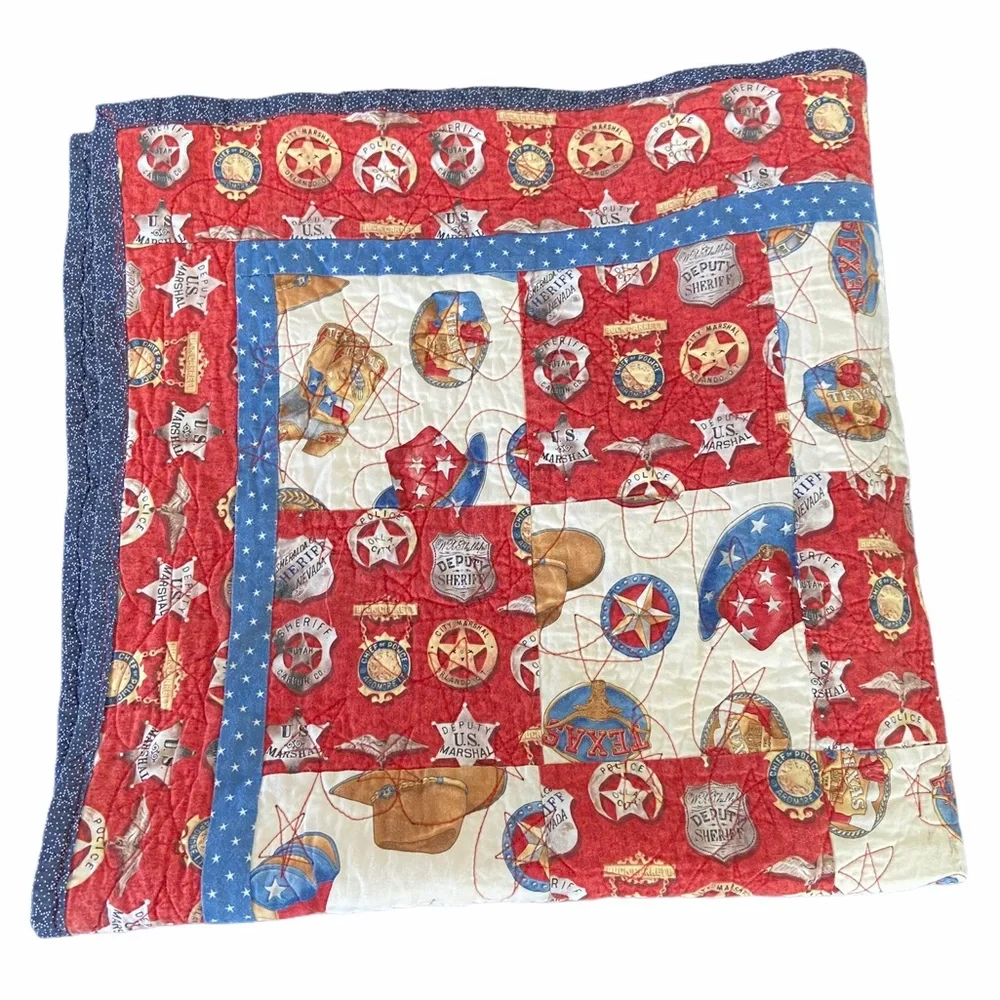 Western 35” Quilt Americana Throw Blanket Police Marshall Sheriff Themed Cowboy